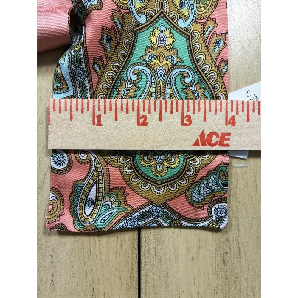 NWT Talbots 100% Silk Skinny Scarf Twilly Paisley Scarf Pink Teal Orange Boho